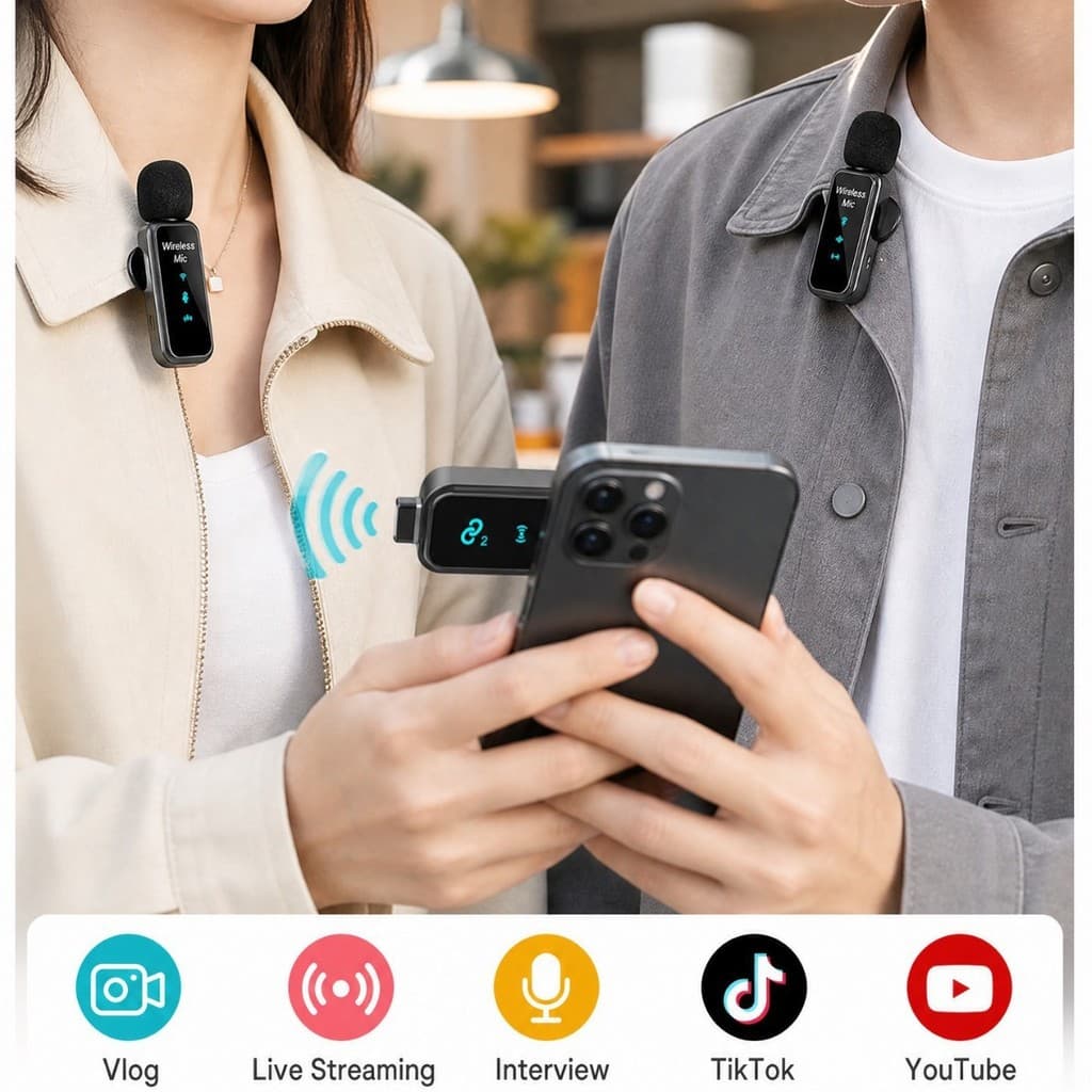 Microfone de lapela sem fio, carregamento com Display Digital dois em um N1, microfone de rádio, gravação inteligente de