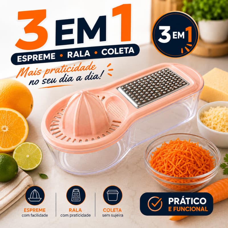 Espremedor de Frutas 3 em 1 com Ralador e Coletor Espremedor  Laranja Ralador Queijo Legumes |FEN8256| Pronta Entrega