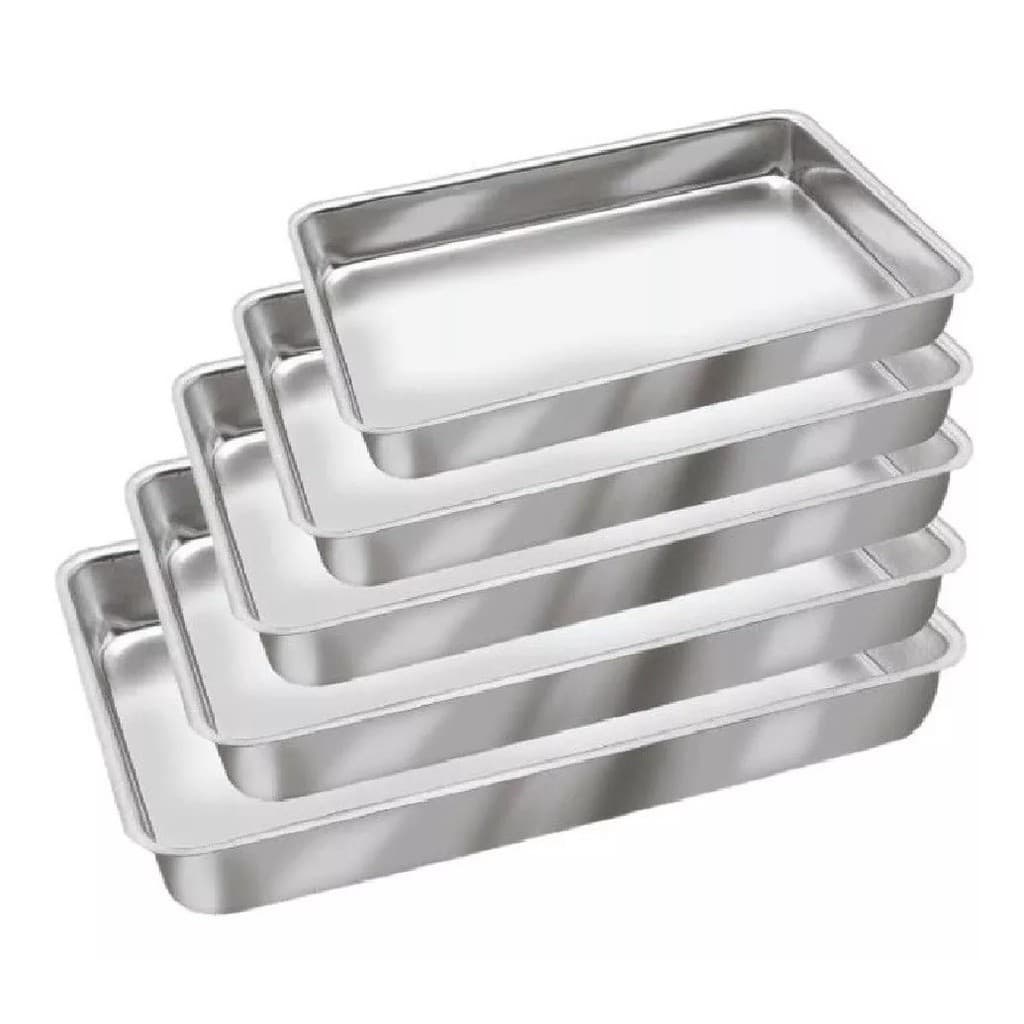 Jogo 5 Peças De Assadeira Alta Forma De Bolo Retangular Aluminio