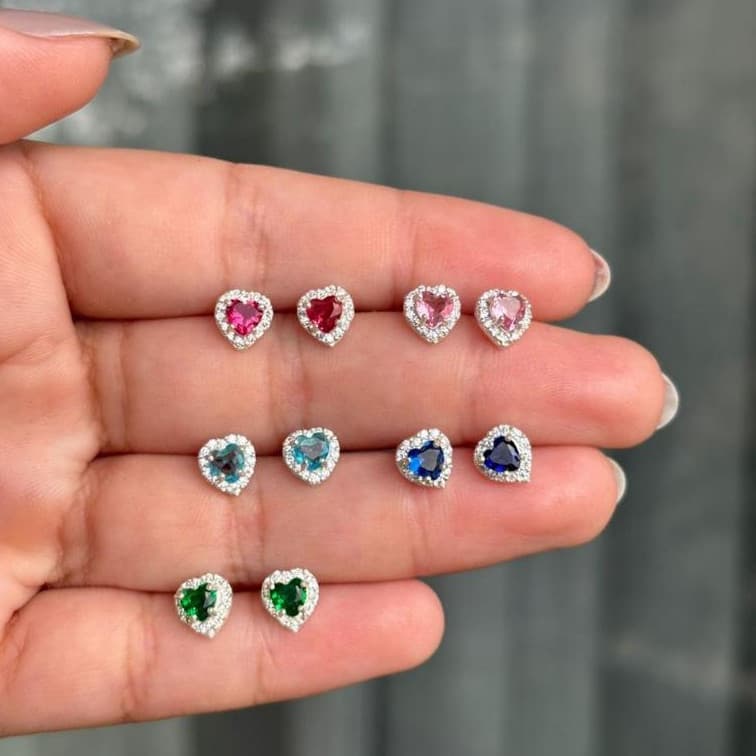 Brinco Zirconia Coração Cravejado Prata 925 Legitima
