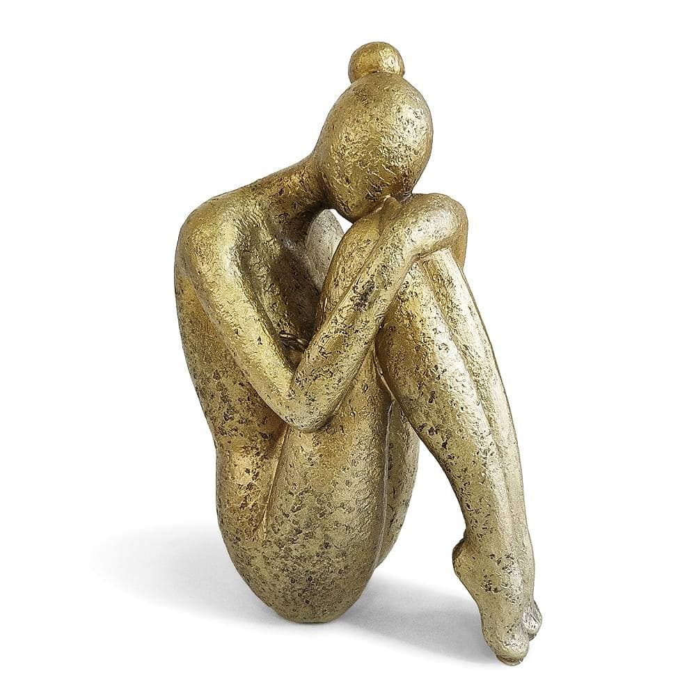 Escultura Mulher Contemplativa Decorativa 20x14cm