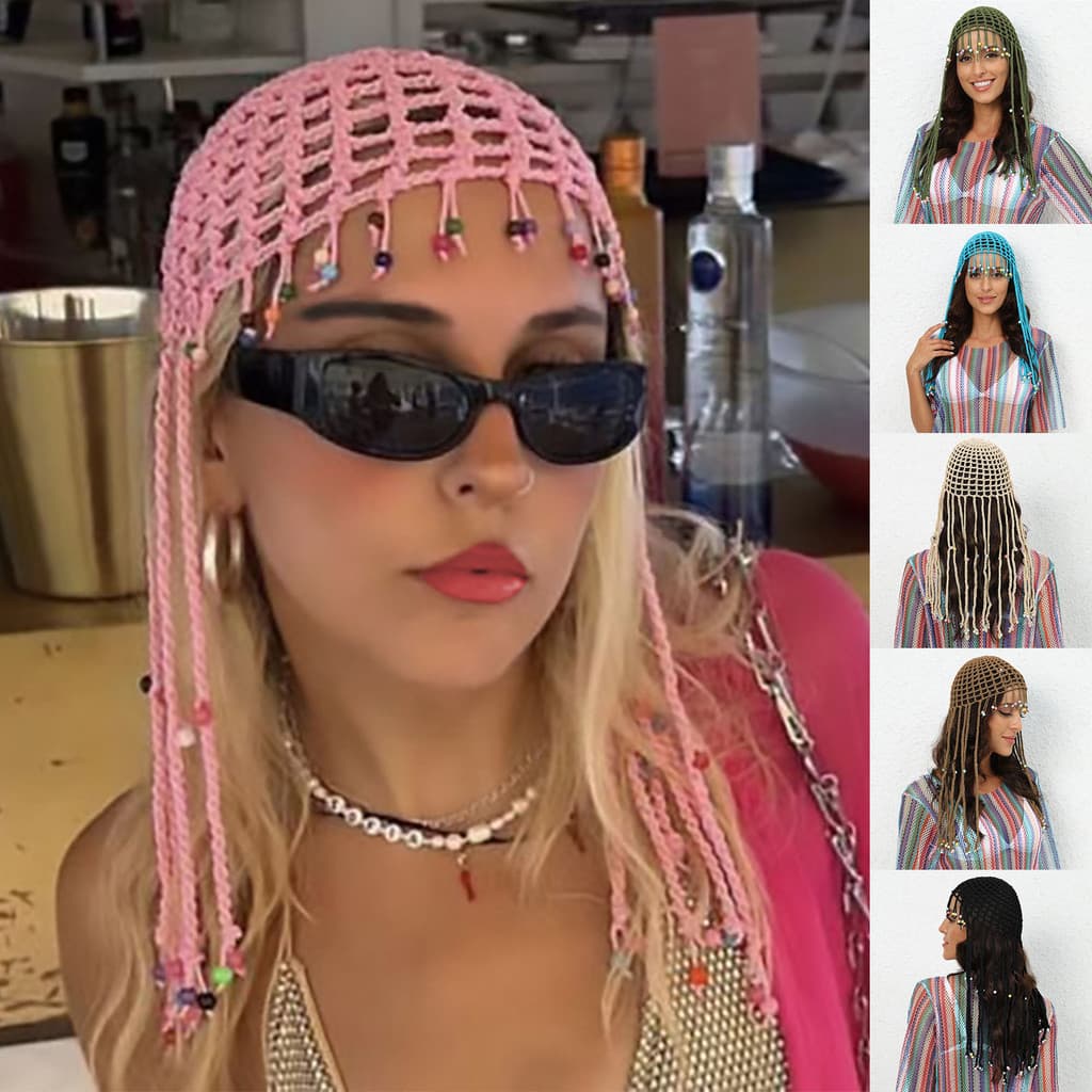 Acessórios para Chapéus Femininos, Chapéu de Praia de Crochê Feito à Mão, Estilo Étnico com Franjas
