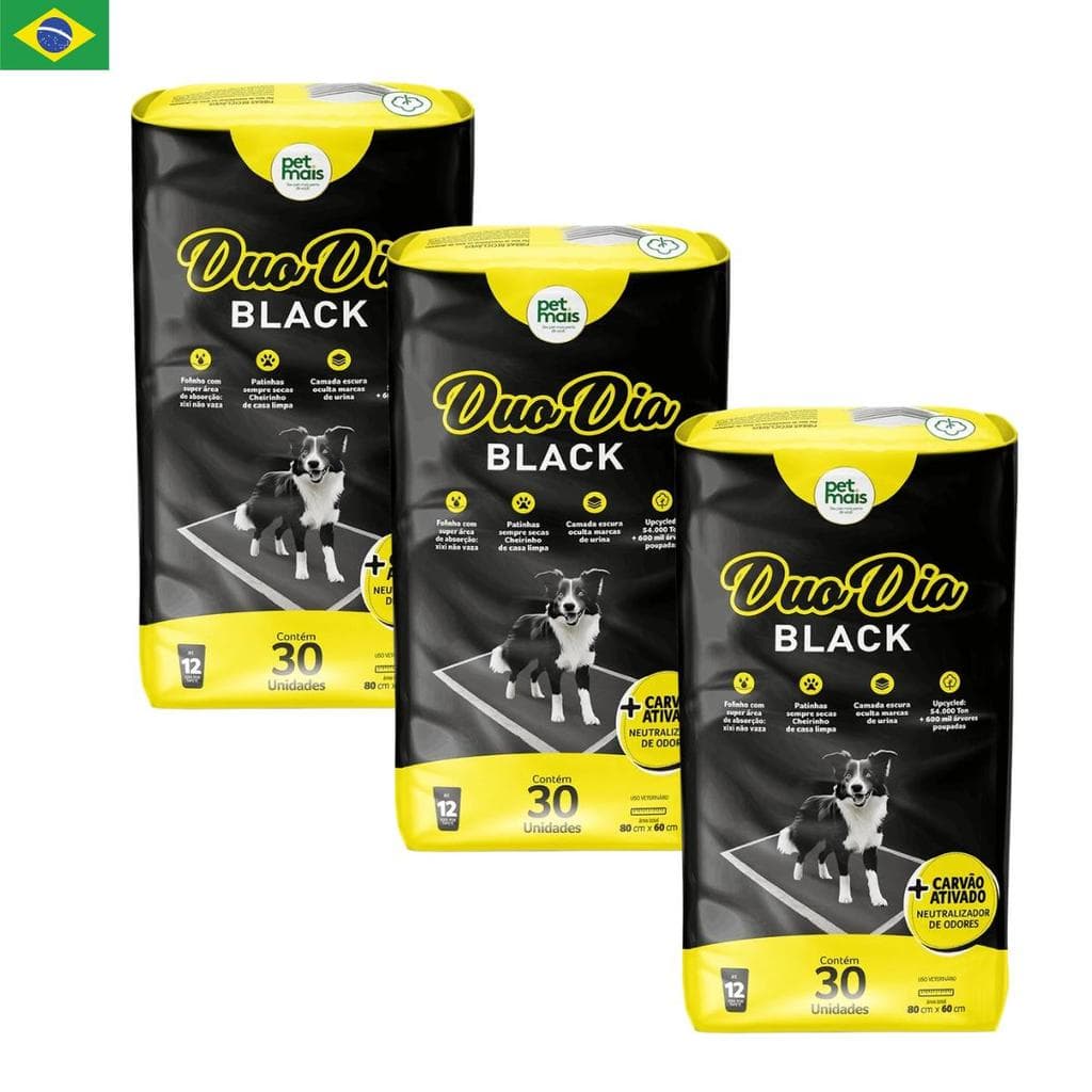 Tapete Higiênico Carvão Ativado Ultra Absorção Duo Dia Black 80 X 60cm 30 Unidades