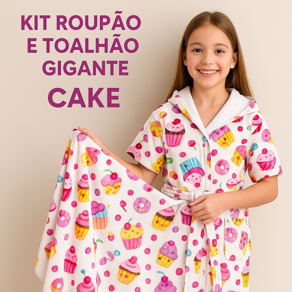 Kit Roupão Iinfantil com Toalhão Gigante Cake- Do Baby ao 14/ Tercido Atoalhado