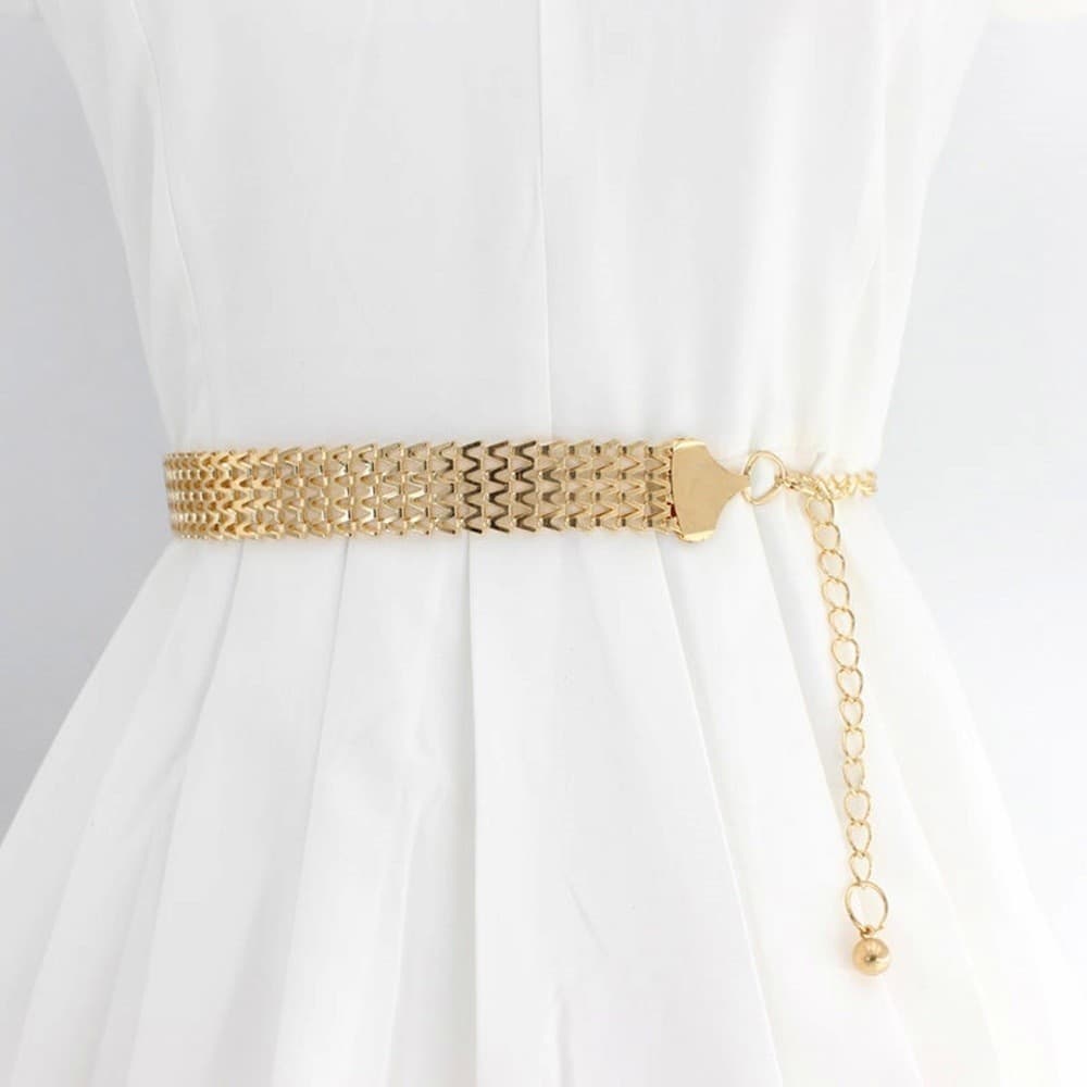 Cinto De Cintura Metálica De Onda Simples Fivela De Ouro Acessórios De Vestido Casamento Festa Noiva
