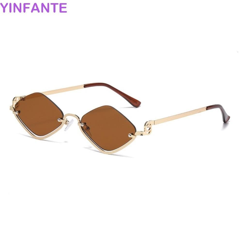 Óculos De Sol Poligonais YINFANTEWN , Losango UV400 De Meia Armação De Metal Olho De Gato