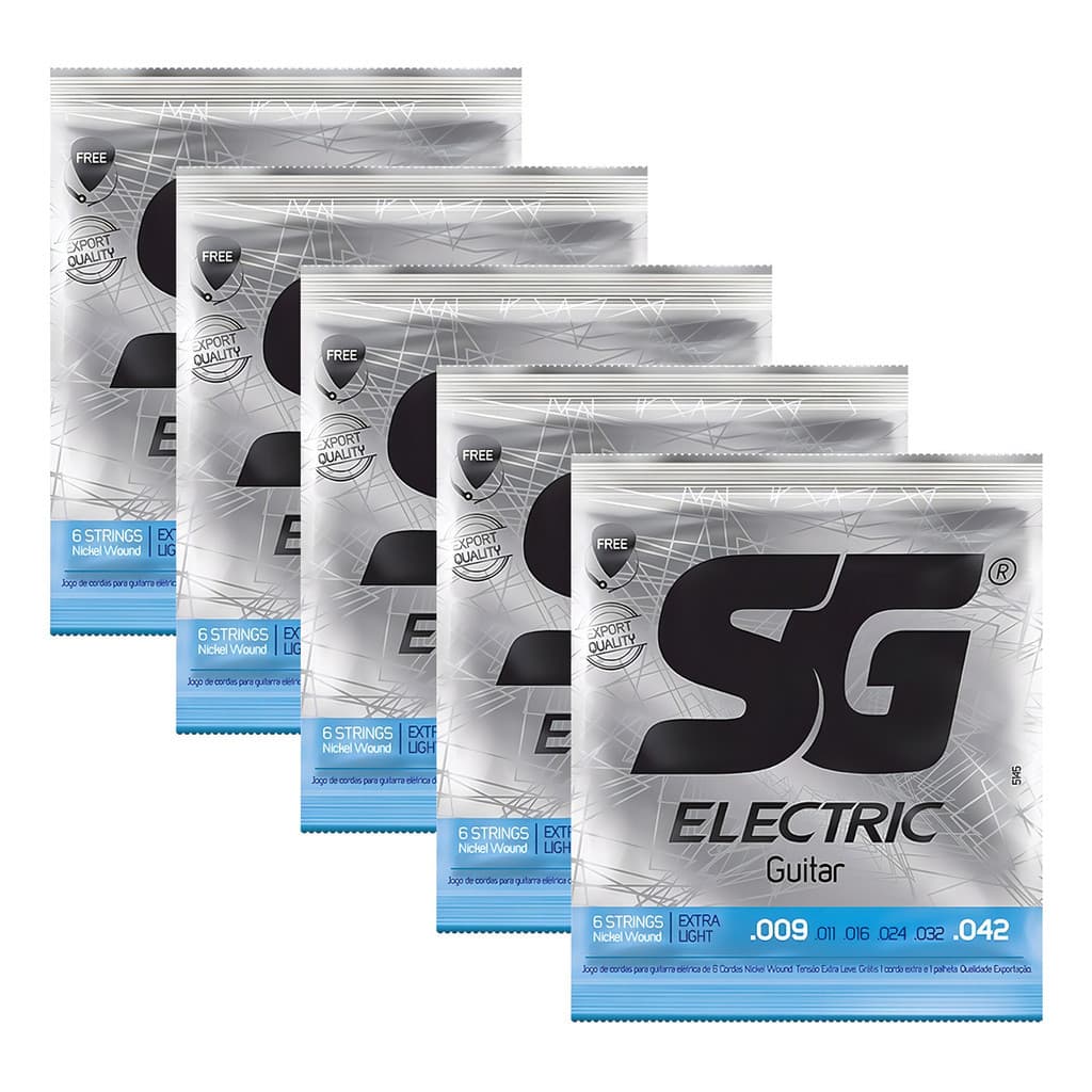 Kit 5 Encordoamentos para Guitarra SG Niquel 009 Som Brilhante Alta Durabilidade e Conforto Tocar