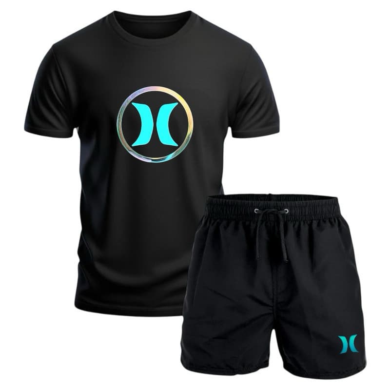 conjunto masculino camiseta 100% algodão premium fio 30.1 + bermuda short tectel praia