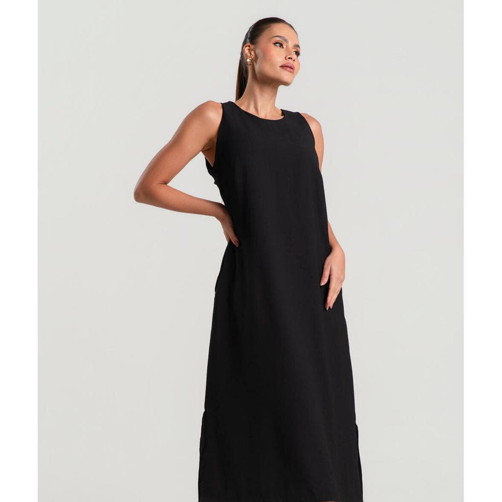 Vestido Midi Alfaiataria Marrant Regata Com Fendas E Bolsos Salvatore