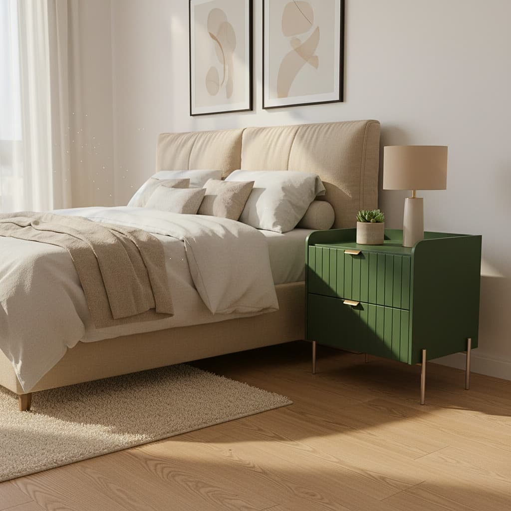 Mesa de Cabeceira Venus 60cm 100% MDF Verde Base Metálica