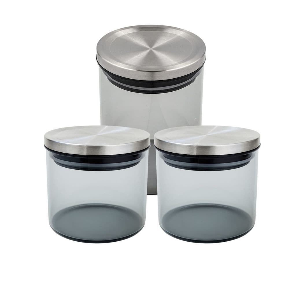Kit 3 - 1 Potes de Vidro 10x13,3CM 750ML + 2 Potes 10x9CM 430ML Porta Mantimentos Hermético