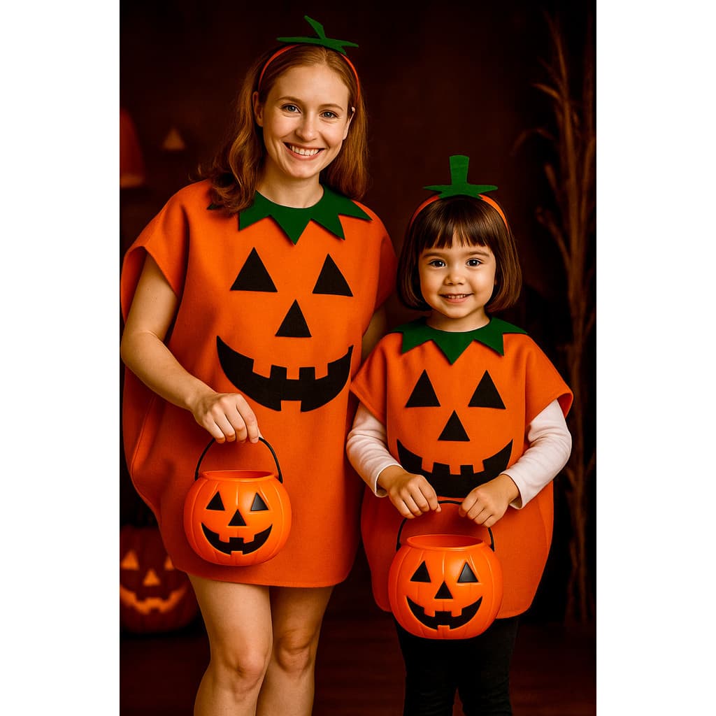 Fantasia Roupa De Abóbora com Baldinho de Abóbora Adulto Infantil Halloween Festa Temática
