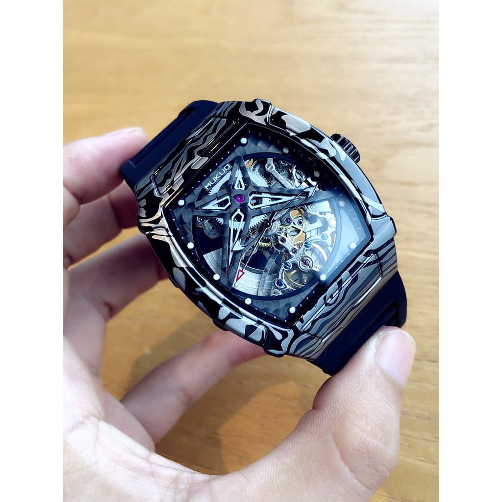 Richard Barrel Tourbillon Oco Relógio Mecânico Automático Relógio À Prova D 'Água Masculino Estudante Único Street Wear