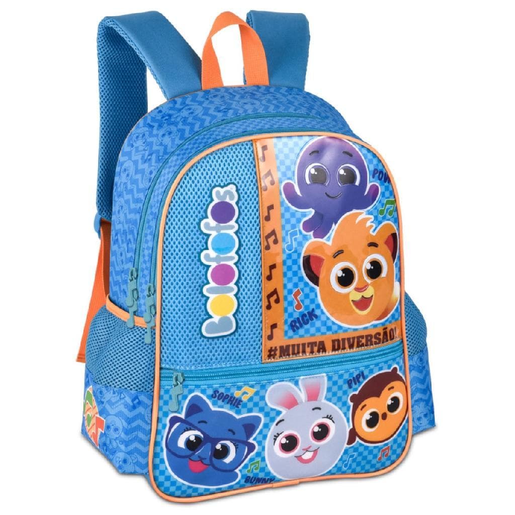 Mochila Escola Creche Passeio Pequena Infantil Bolofofos Oficial Azul