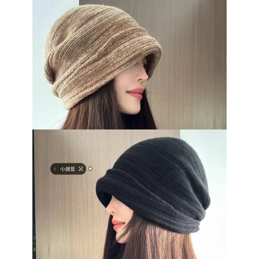 W inverno estilo de venda quente flangeado lã chapéu de malha feminino simples All-match quente pulôver chapéu mostrando