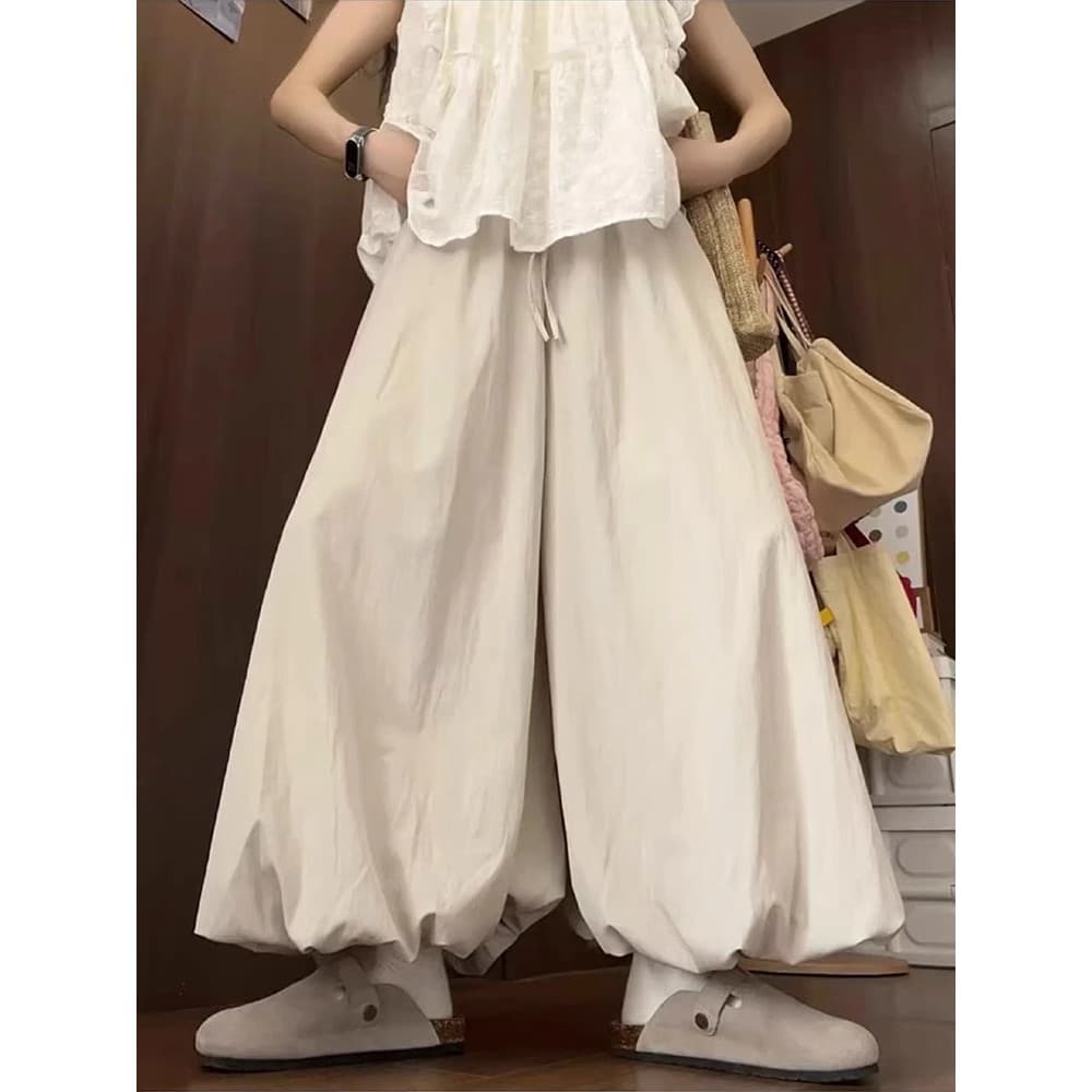 Bud calças femininas verão novo estilo cintura alta na moda confortável usar solto Drape culottes de seda gelo Bloomers