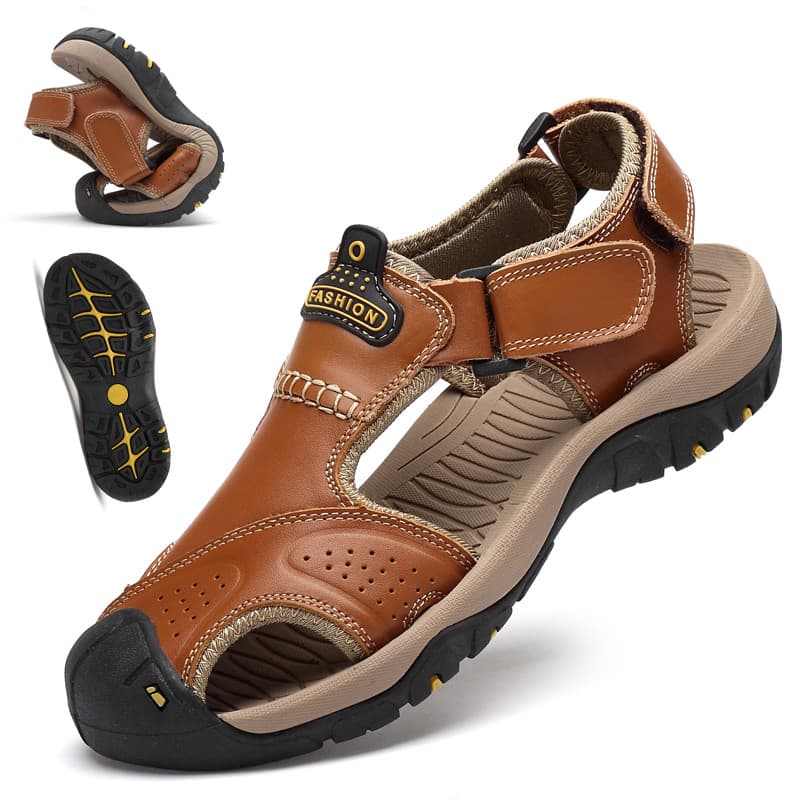 2026 novo estilo sandálias masculinas verão esportes casuais Anti-deslizamento sapatos de praia couro genuíno toe-toe sa