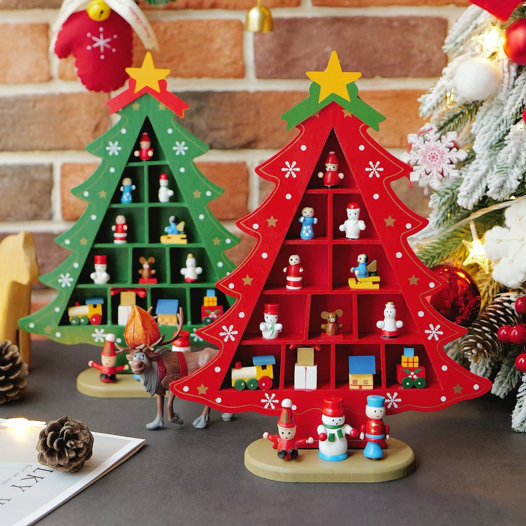 Decoração de natal pequena Mini DIY árvore de natal decoração de mesa de madeira decoração de natal cena vestir-se prese