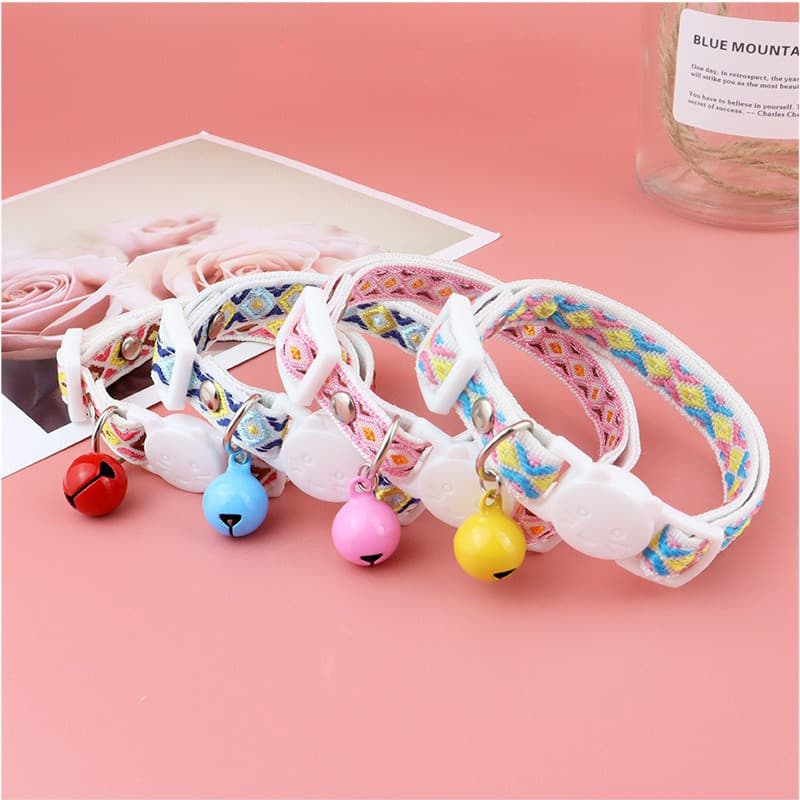 Coleira De Gato Com Sino Jacquard Ajustável Colorido Para Gatos Cães Pequenos