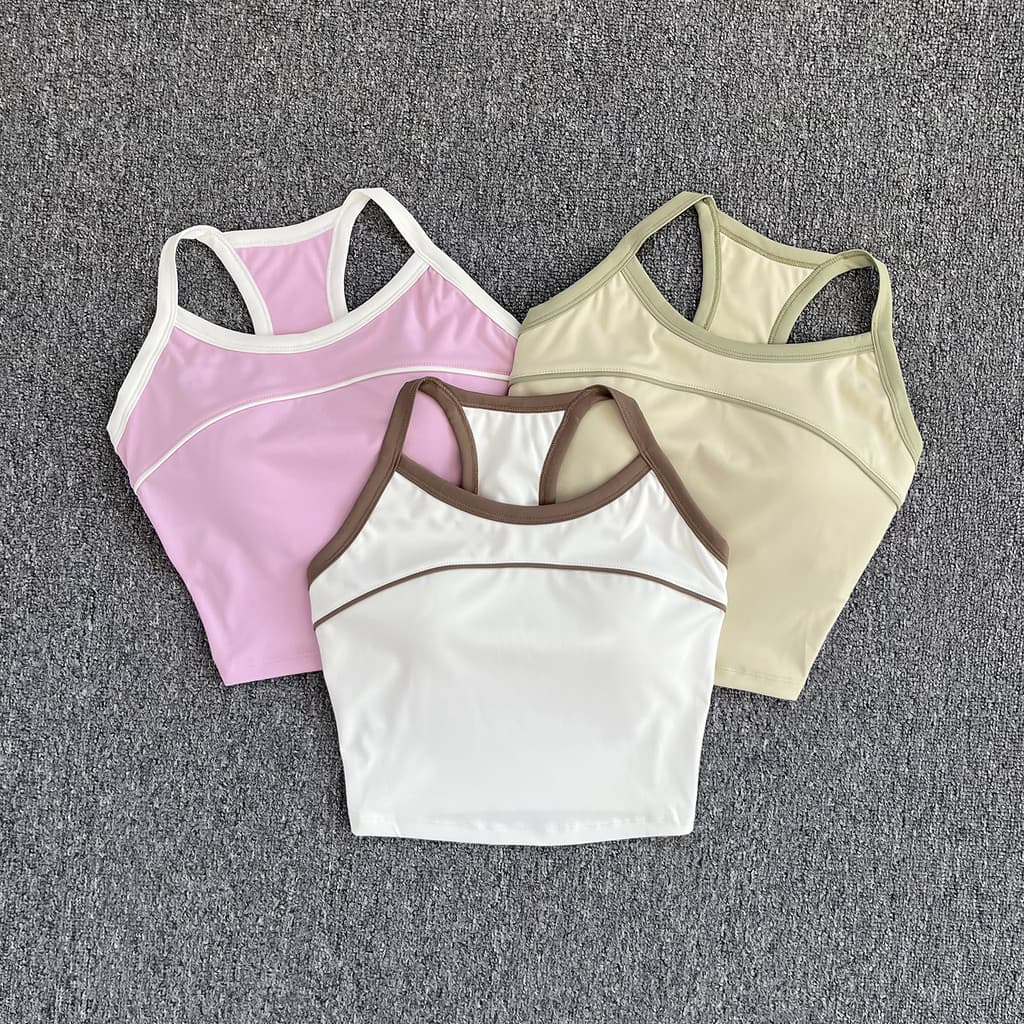 Roupa interior esportiva feminina verão uma peça contraste cor bela volta à prova de choque Push-Up sutiã Yoga Fitness c