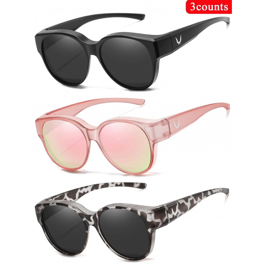 Conjunto de 3 Peças para Usar Sobre Óculos de Grau para Mulheres e Homens, Uso Confortável, Óculos de Sol Casuais com Le