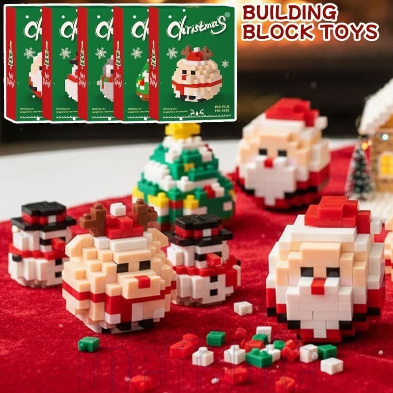 Brinquedo De Blocos De Construção De Árvore De Natal De 1/5 Unidades-Presente Infantil-Mini Enfeites De Papai Noel-Brinq