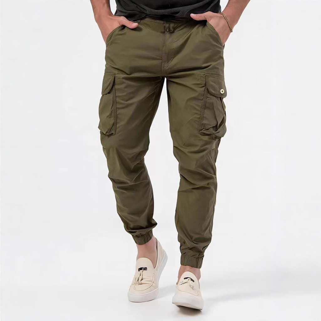 2026 novo estilo tamanho europeu masculino tridimensional saco tecido macacão cinto cordão calças casuais cor sólida cal
