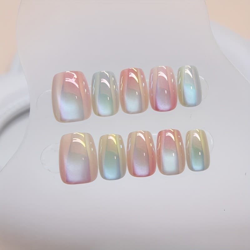 10 pçs doce cor perseguindo luz olho de gato gradiente arco-íris destacável moda prego peça com geléia goma esfregando t