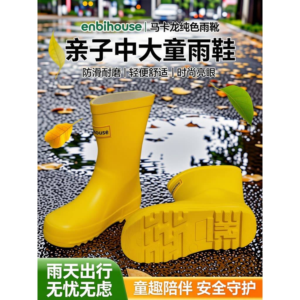 Enbihouse Cross-Border Macaron cor sólida botas de cano médio botas de chuva de borracha sapatos de água pai-Chi