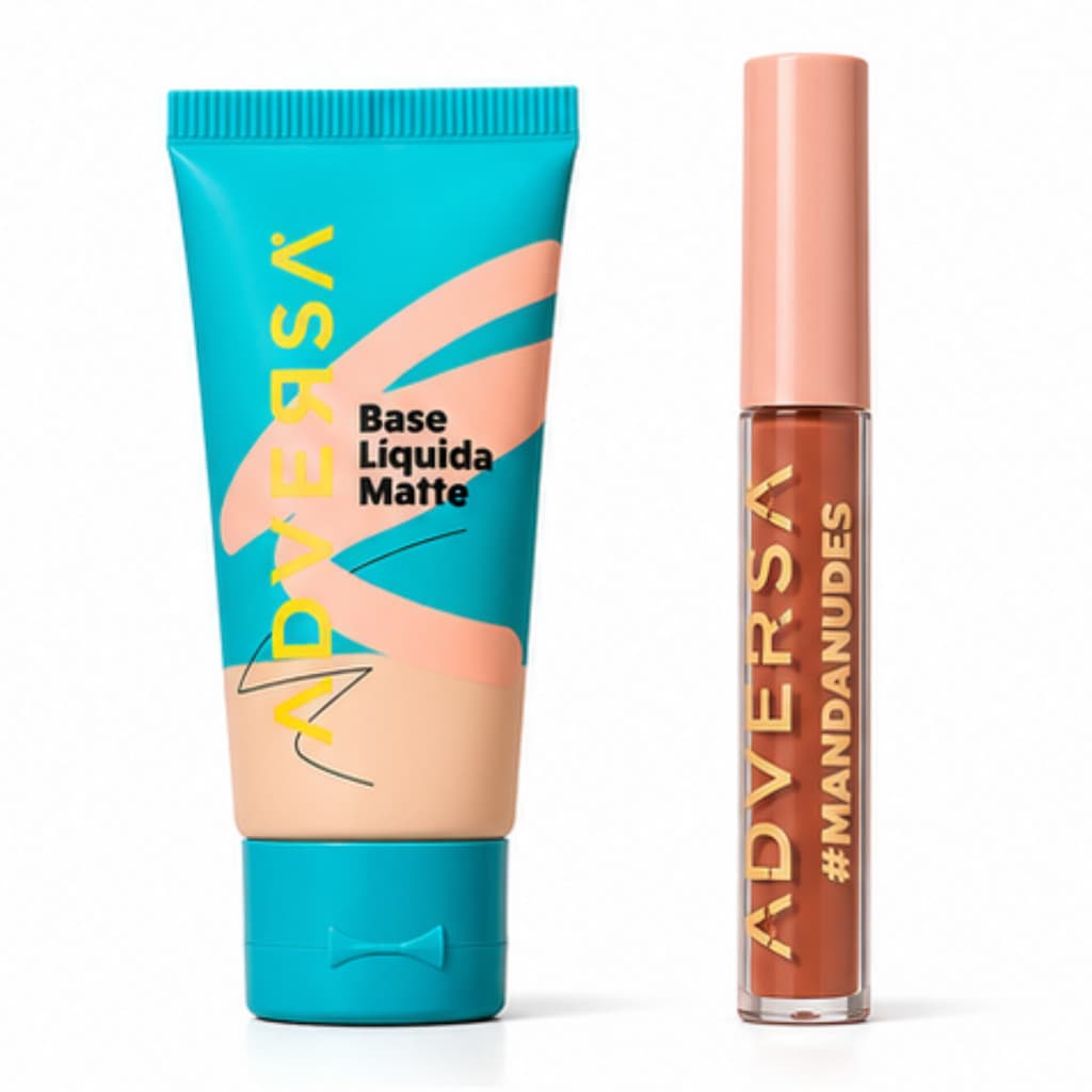 Kit Maquiagem Adversa Base Líquida Matte Tom 100 + Batom Nude Probleminha Alta Cobertura Vegano