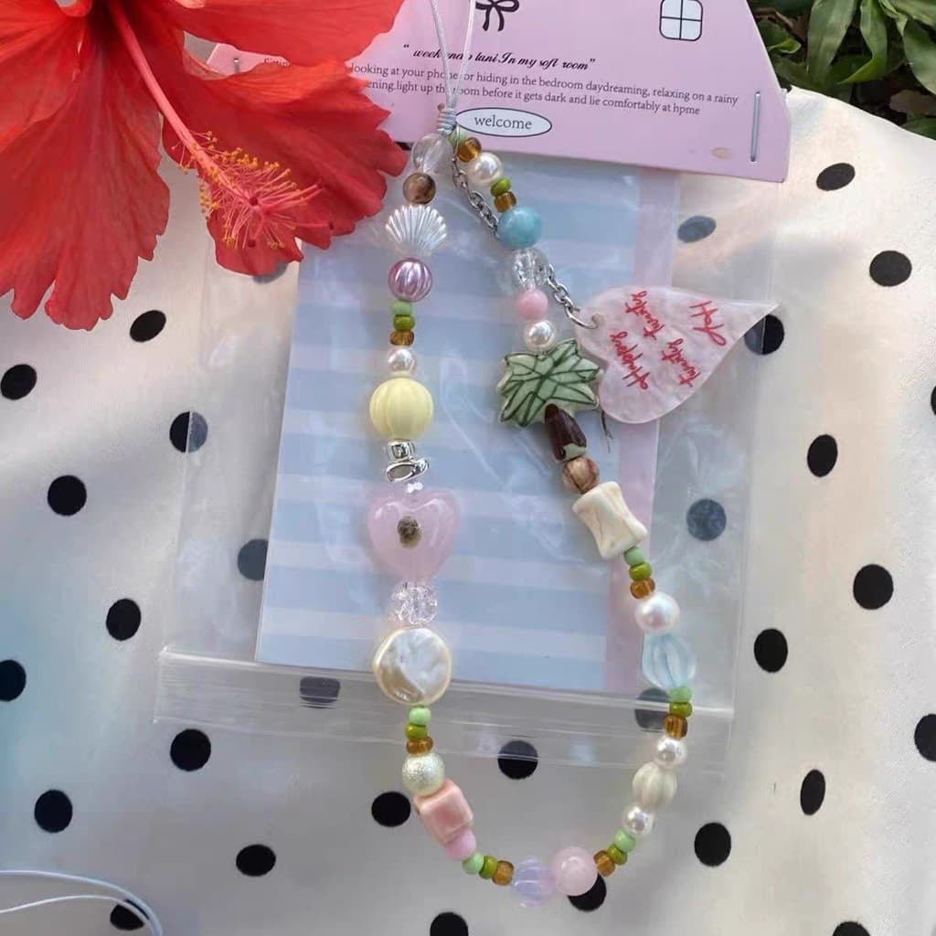 Correia de pulso DIY estilo Ins com pingente em formato de coração de coqueiro, acessório para celular, câmera CCD e cha