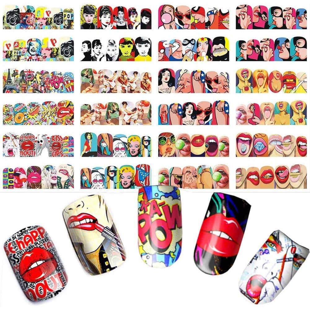 12 Folhas de Adesivos para Unhas, Decalques de Transferência de Água para Arte em Unhas, Adesivos de Unhas Modernos com