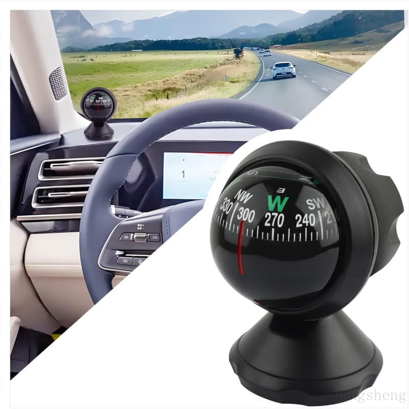 Bússola para Carro com Base Fixa, Bússola Esférica Ajustável e Visão Noturna para Painel de Carro, para Encontrar Direçã