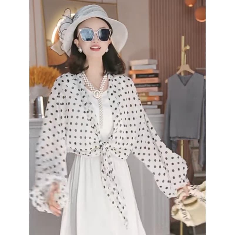 2026 novo estilo de manga larga protetor solar Chiffon estilo fada All-Match rendas Cardigan exterior xale viagem Pho