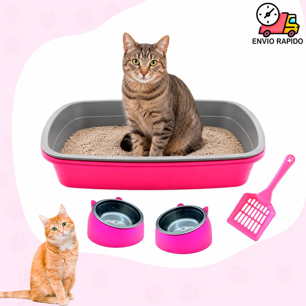 Bandeija Caixa De Areia Furba Para Gatos Com Pá Coletora Comedouro Bebedouro Orelha de Gato Fofo