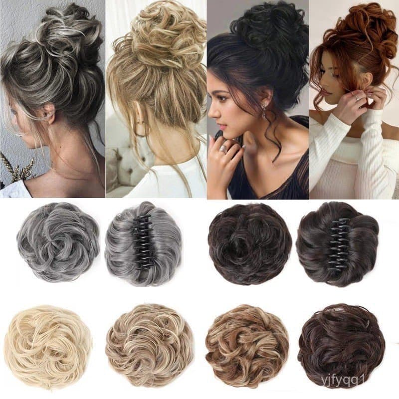 Coque sintético desalinhado com presilha de cabelo, acessório de cabelo tipo rabo de cavalo, design com laço.