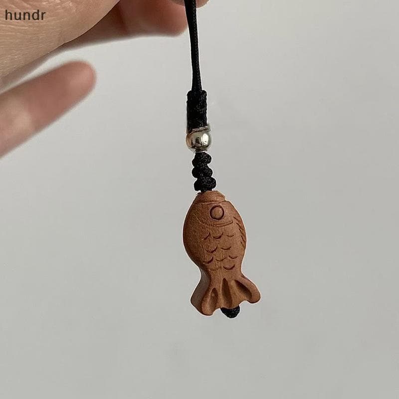 [hundr] Chaveiro Fofo De Desenho Animado Taiyaki Kawaii Pêssego Escultura Em Madeira Porta-Chaves De Peixe Bolsa Pingent