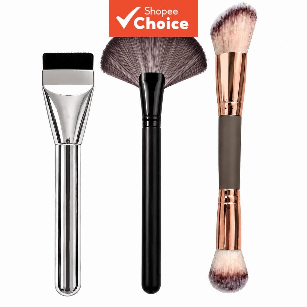 Conjunto de Pincéis de Maquiagem Multifuncionais – Pincel para Base e Corretivo, Pincel de Pó Grande em Leque, Pincel