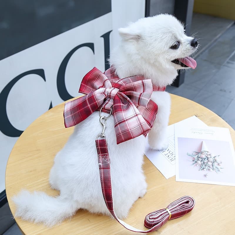 (Em Estoque) Colete Xadrez Clássico Para Animais De Estimação Cão Coleira Tipo Saia De Pelúcia