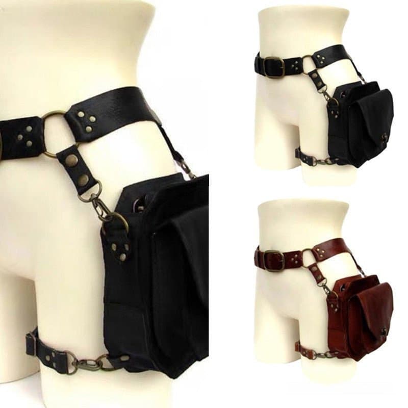 Bolsa de perna estilo medieval, bolsa de cintura steampunk, bolsa de quadril, para motocicleta QWZ5