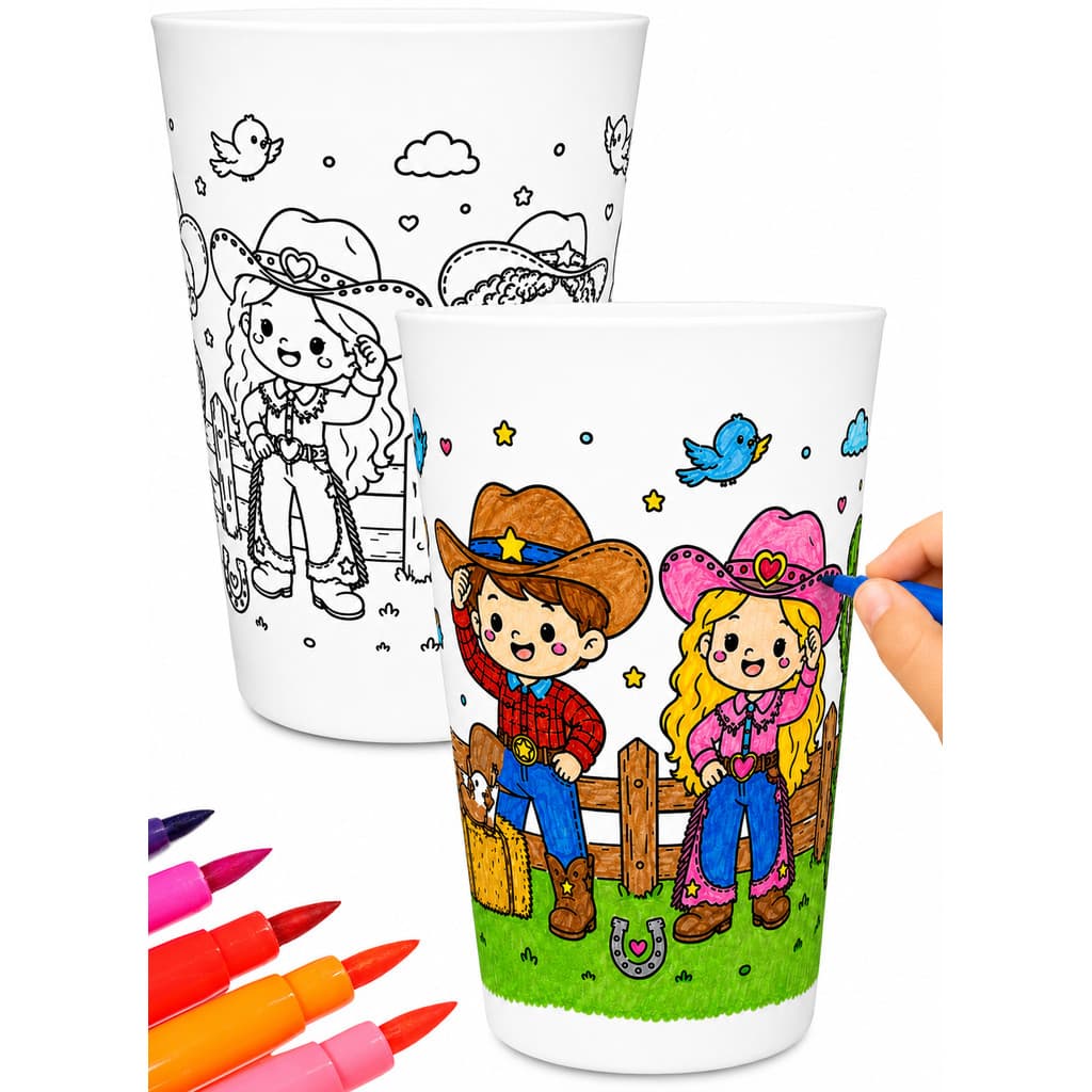 10 Copos Eco Boiadeira Infantil Colorir Lembrancinha Festa Boiadeira Country Cowgirl 300ml Ecológico