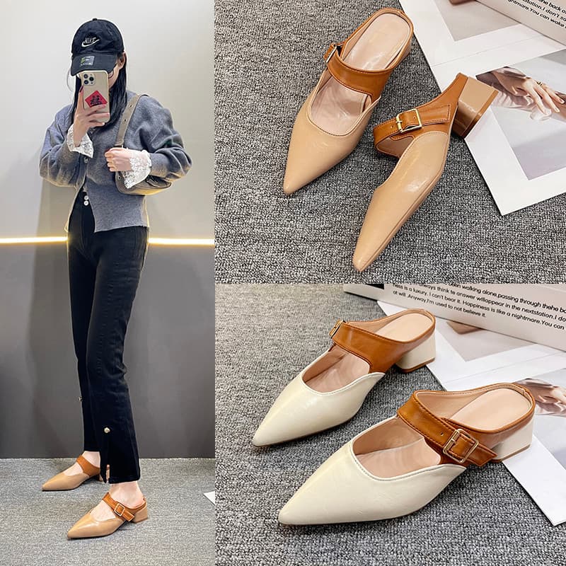 Baotou chinelos elegantes femininos verão exterior usar antiderrapante Muller sapatos femininos moda All-match não cansa