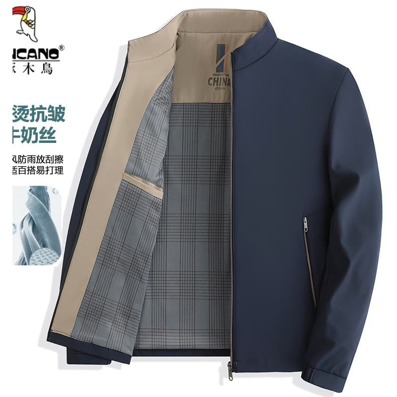 Woodpecker outono masculino gola alta leite jaqueta de seda meia-idade idosos All-Match Casual cor sólida pai usar jaque