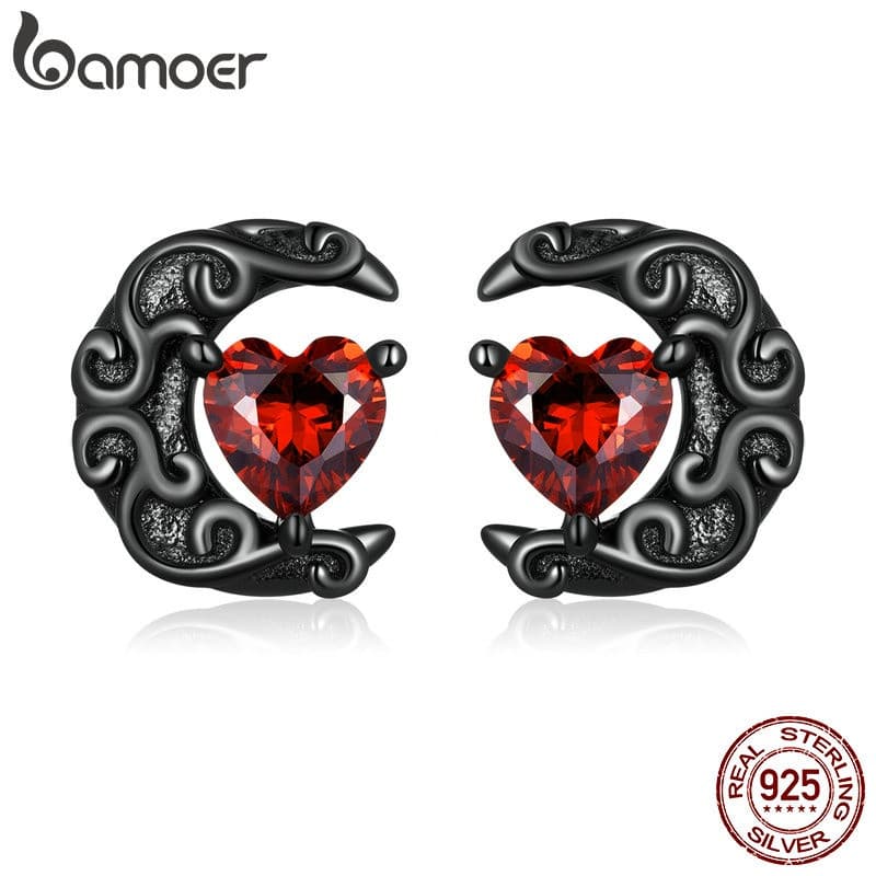 Brincos Bamoer 925 Prata Lua Escura Luz Halloween Joias de Moda para Mulheres e Homens Presentes 7DGA