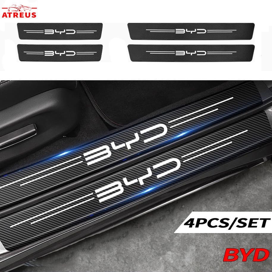 Adesivo de Fibra de Carbono para Soleira de Porta de Carro BYD, Protetor Anti-Risco para BYD Atto 3 Yuan Plus Seal U Dol