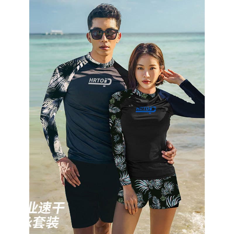 Maiô estilo casal moda novo estilo dividido manga comprida secagem rápida protetor solar capa barriga mais magro olhar c