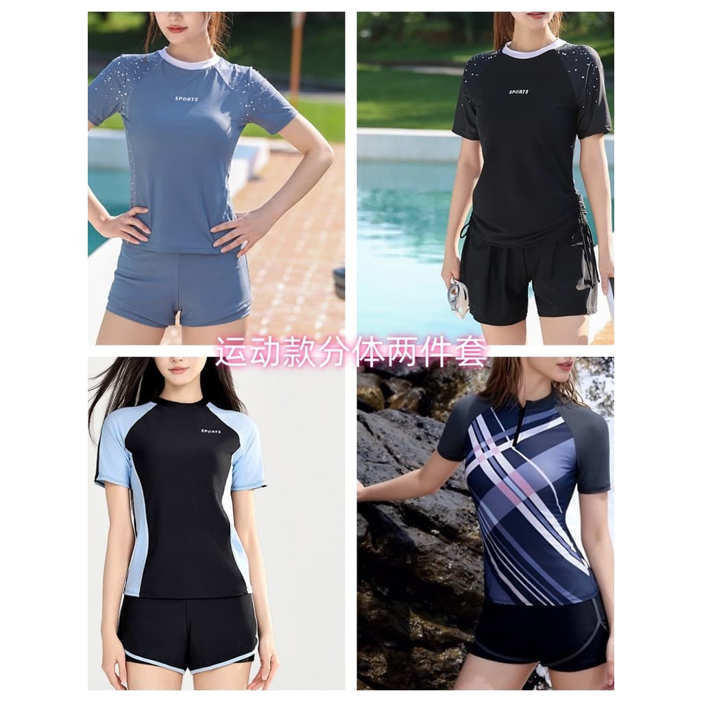 Estação europeia novo estilo maiô feminino dividido de manga curta Boxer esportes estilo Casual capa barriga mais magro