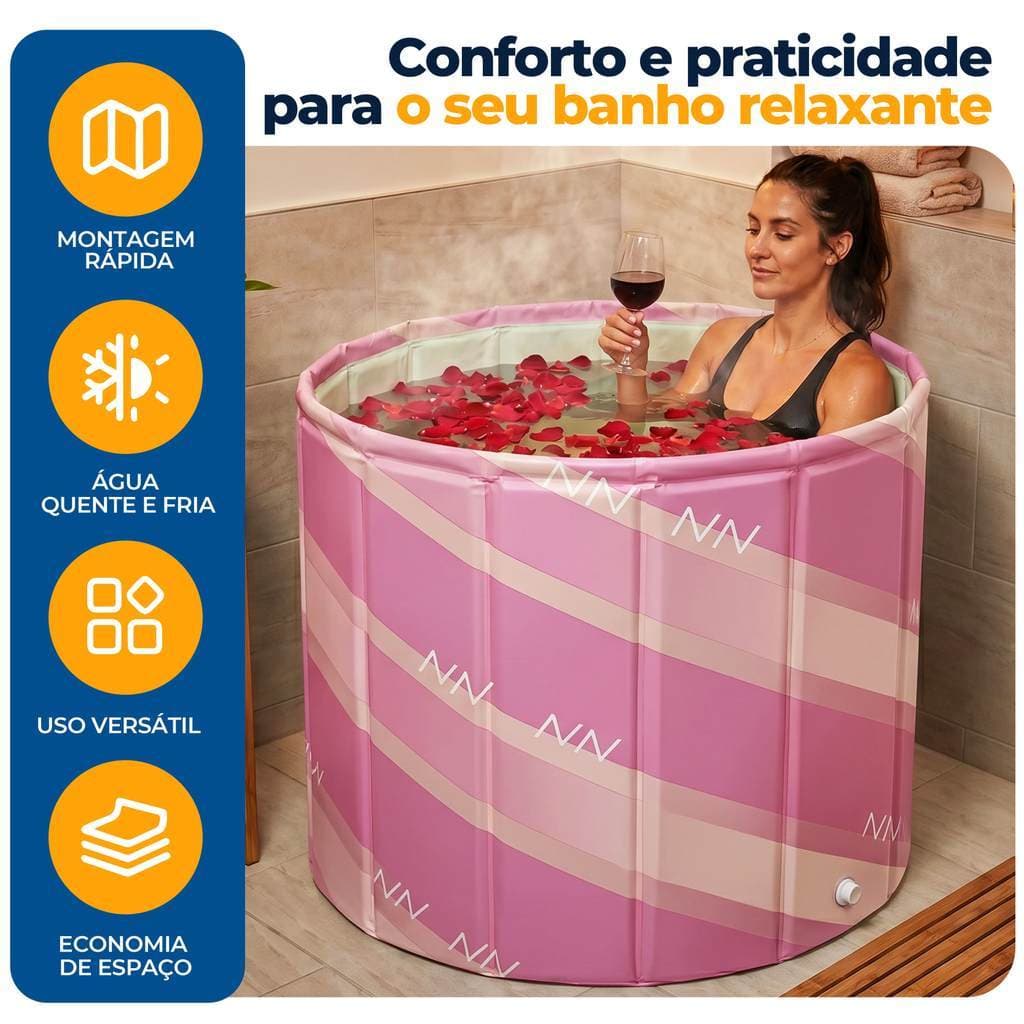 Banheira SPA Dobrável Adulto 70cm , 220L Portátil , Reforçada , Com Ralo Rápido