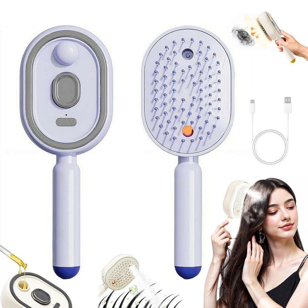 Escova de Massagem com Almofada de Ar e Spray Elétrico, Escova a Vapor Elétrica 2026, Escova Alisadora Recarregável com