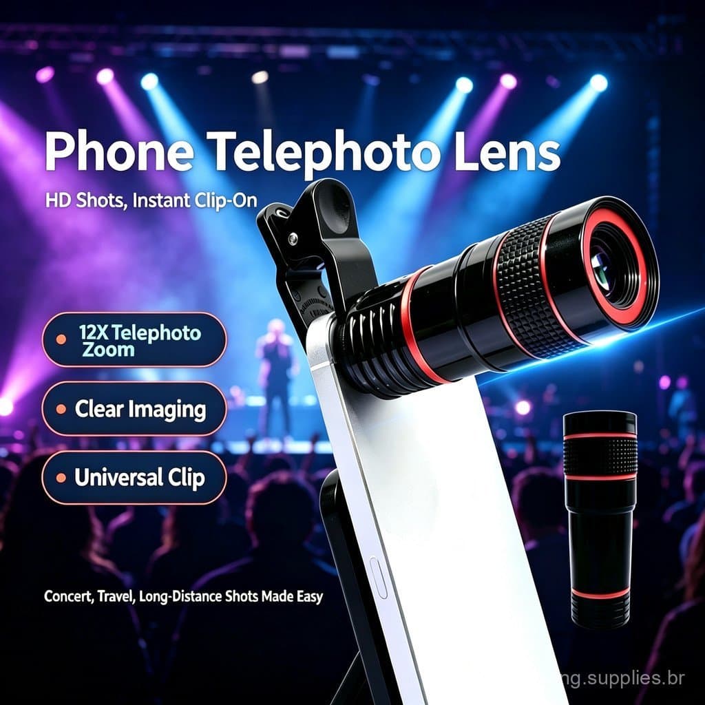 Lente de Câmera para Celular com Foco Longo, Zoom HD 12X, Lente Monocular Externa com Clipe para Celular, Telescópio par